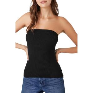 Forever 21 Women’s Sweater-Knit Zip-up Tube Top(Black)