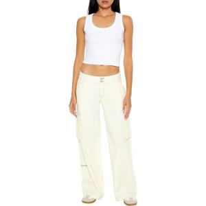 Forever 21 Women’s Twill Wide-Leg Cargo Pants(White)