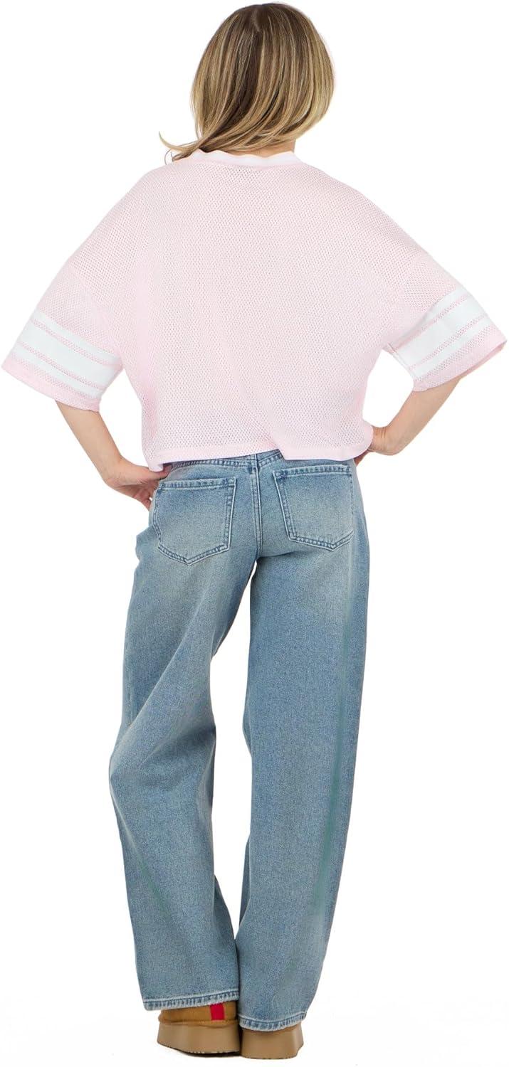 image:imageForever 21 Womens Mesh Cropped Boxy Football Tee with Screen GraphicsPink