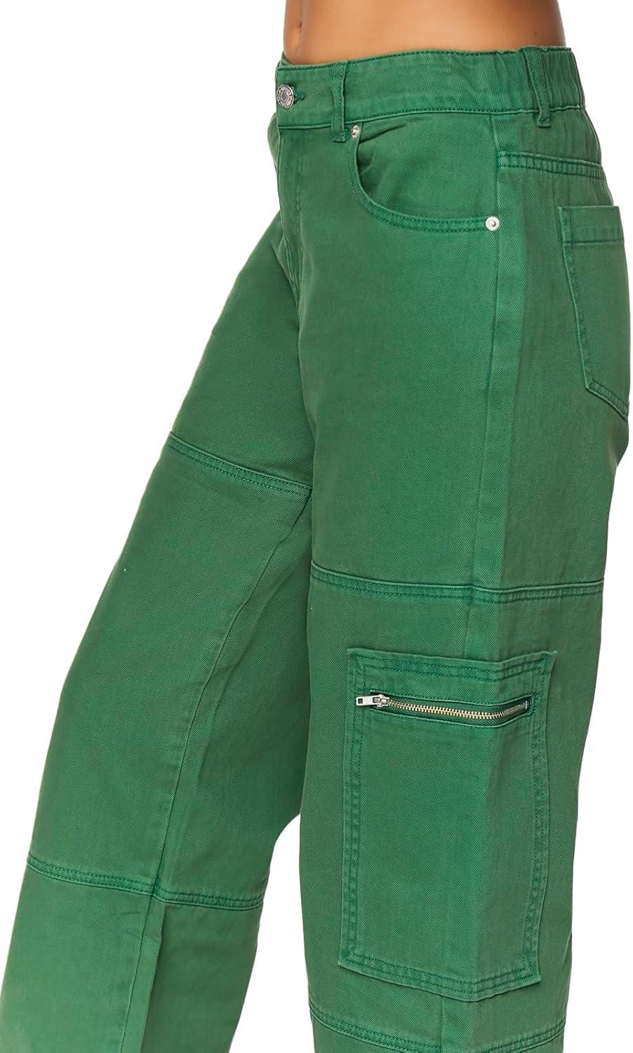 image:imageForever 21 Womens MidRise Denim Cargo PantsAvocado