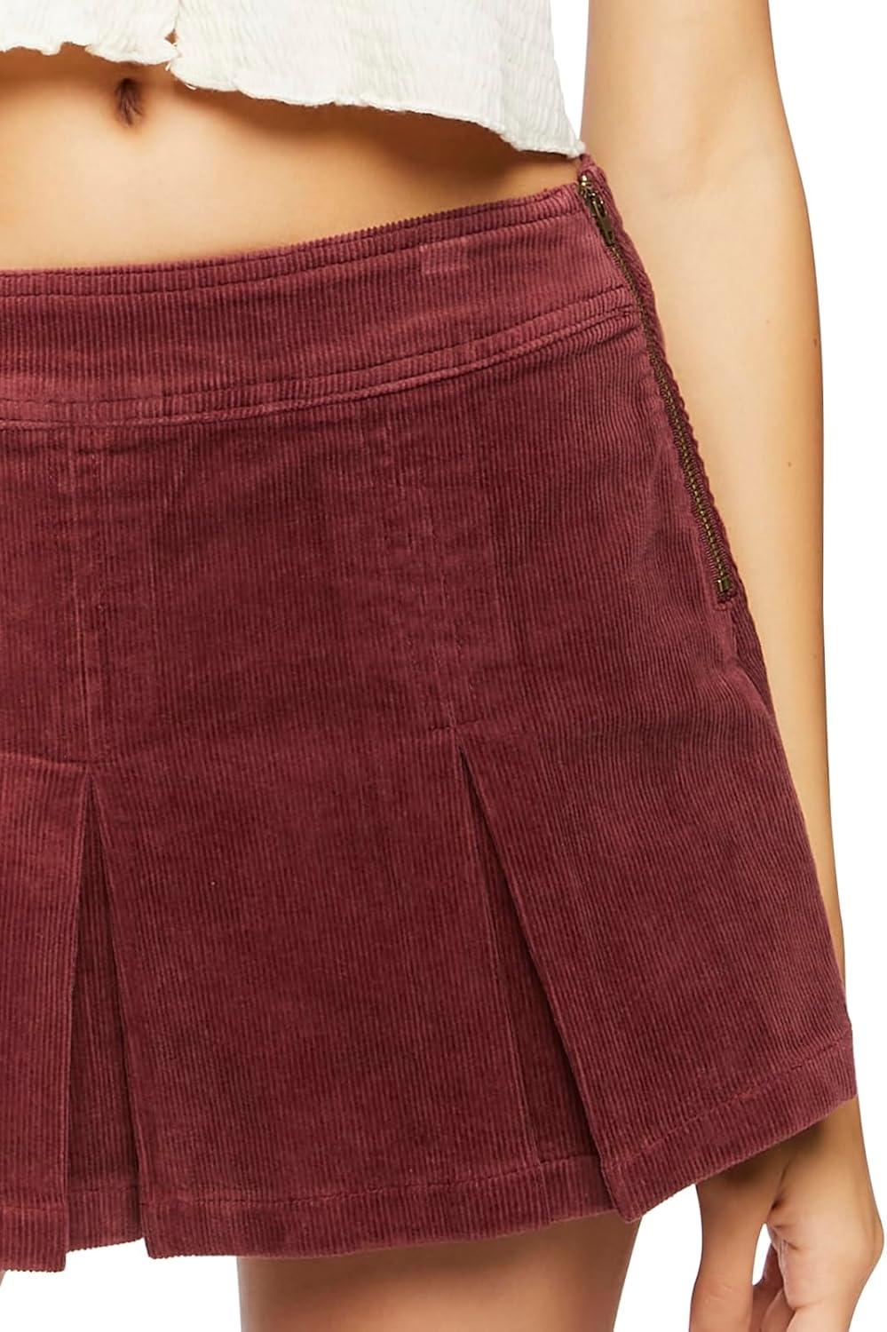 image:imageForever 21 Womens Pleated Corduroy Mini SkirtMerlot