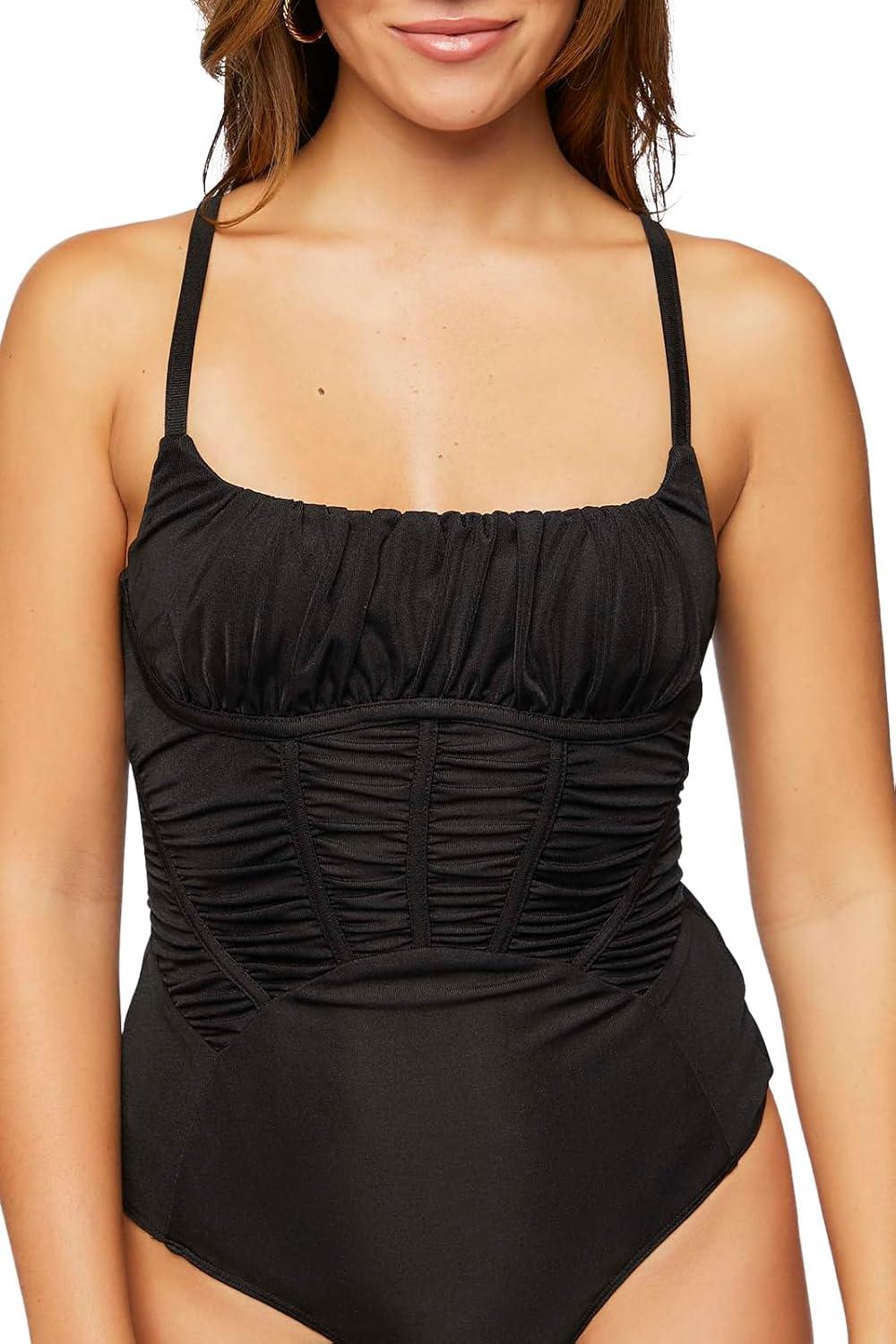image:imageForever 21 Womens Ruched Cami BodysuitBlack