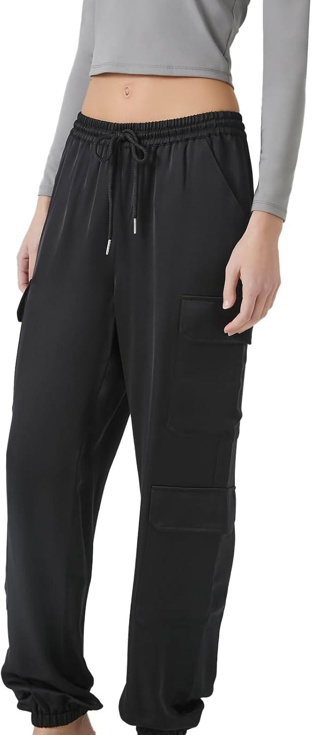 image:imageForever 21 Womens Satin MidRise Cargo PantsBlack