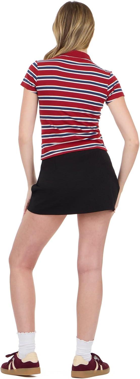 image:imageForever 21 Womens Stripe Cropped Polo Short Sleeve with Button PlacketRed