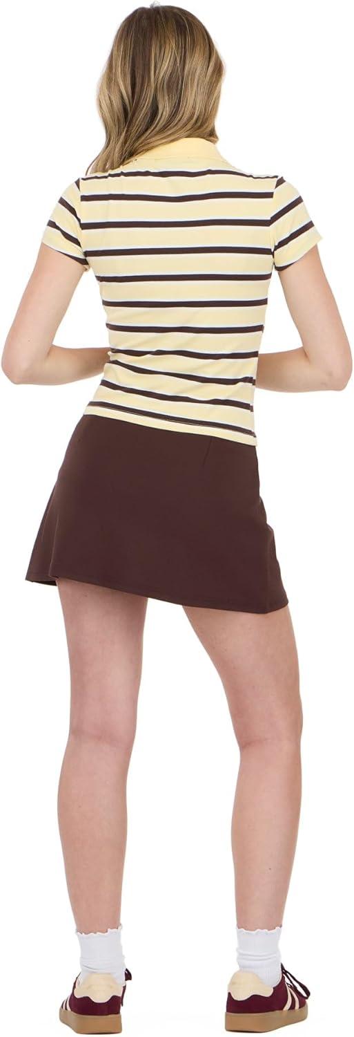 image:imageForever 21 Womens Stripe Cropped Polo Short Sleeve with Button PlacketYellow