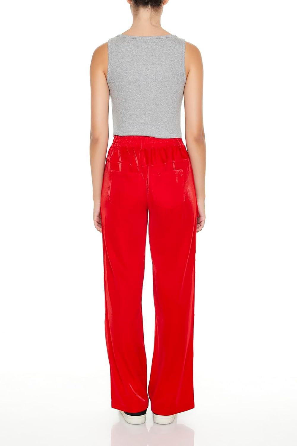 image:imageForever 21 Womens WideLeg Utility Cargo PantsHigh Risk Red