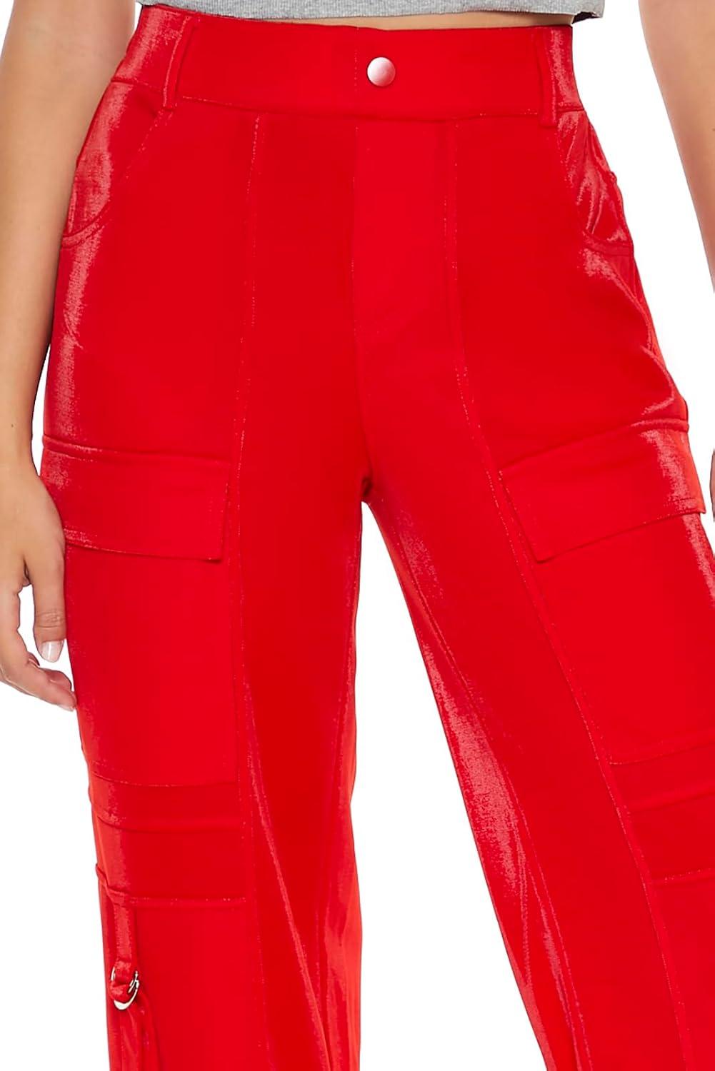 image:imageForever 21 Womens WideLeg Utility Cargo PantsHigh Risk Red