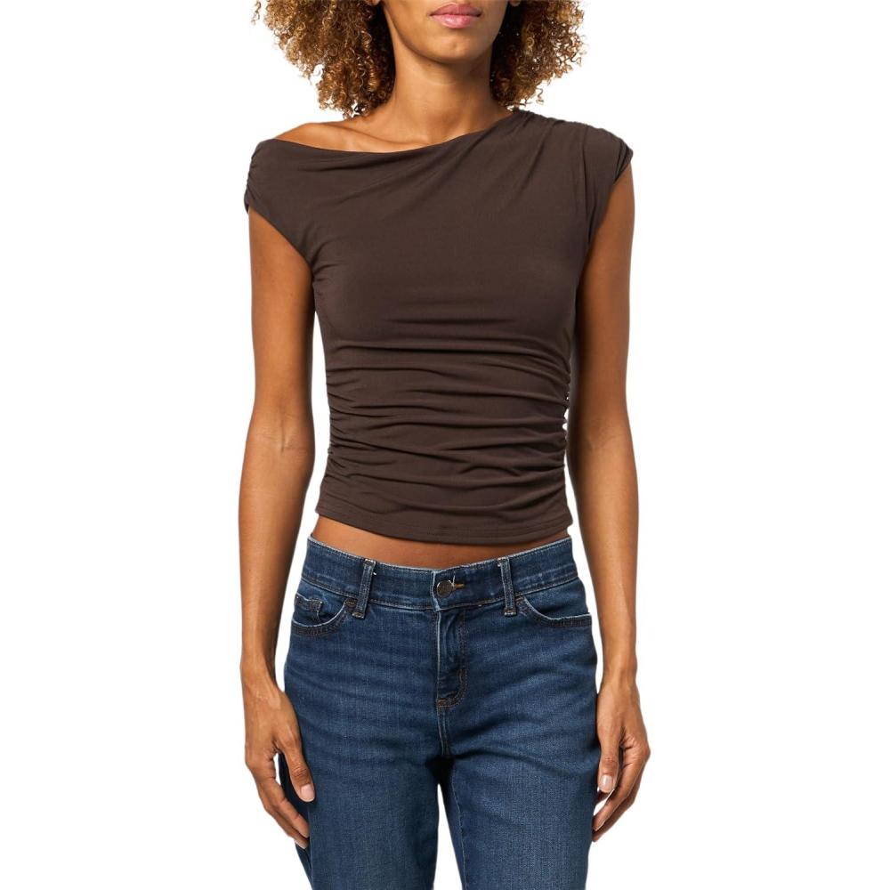 image:imageForever 21 Womens Asymmetric Top with Side RuchingBrown