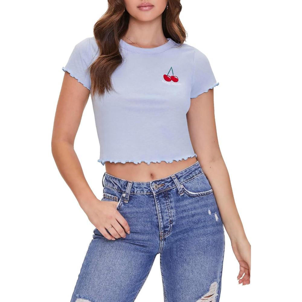 image:imageForever 21 Womens Cherry Graphic Cropped TeeBlue