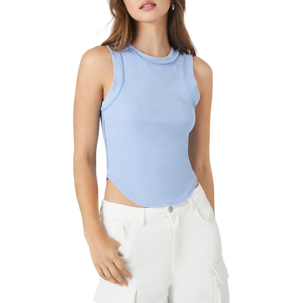 image:imageForever 21 Womens Cropped CurvedHem Tank TopLight Blue