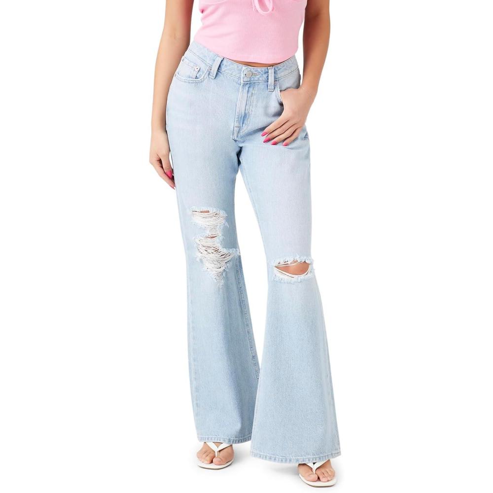 image:imageForever 21 Womens Distressed Flare JeansLight Denim