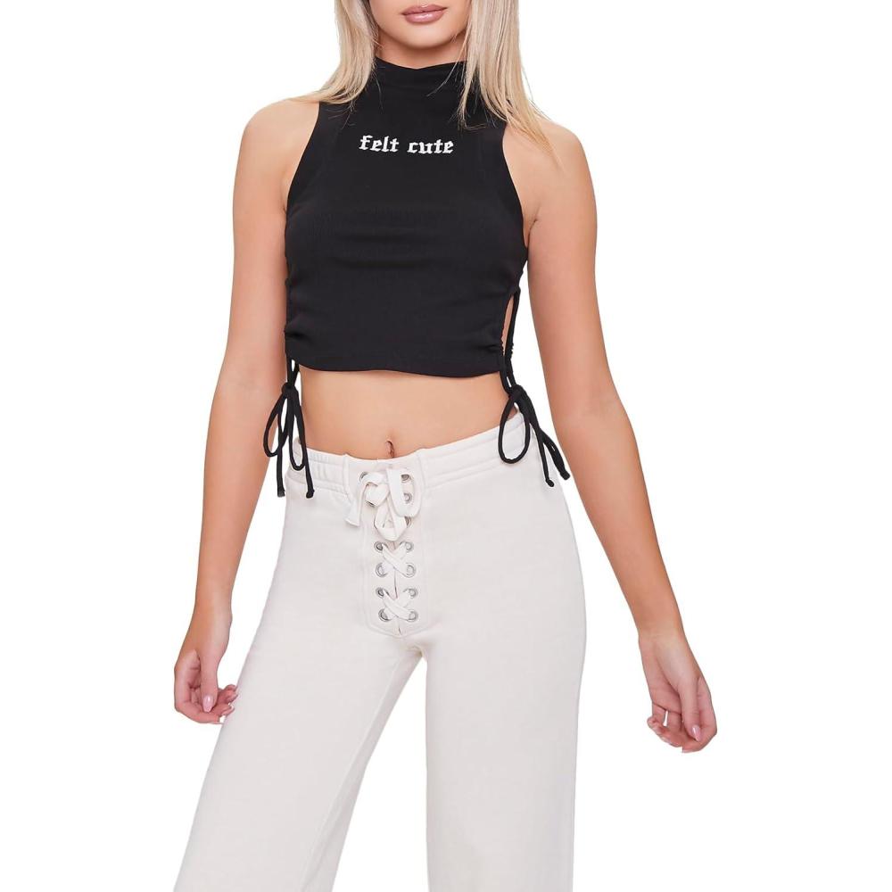 image:imageForever 21 Womens Embroidered Felt Cute Crop TopBlack