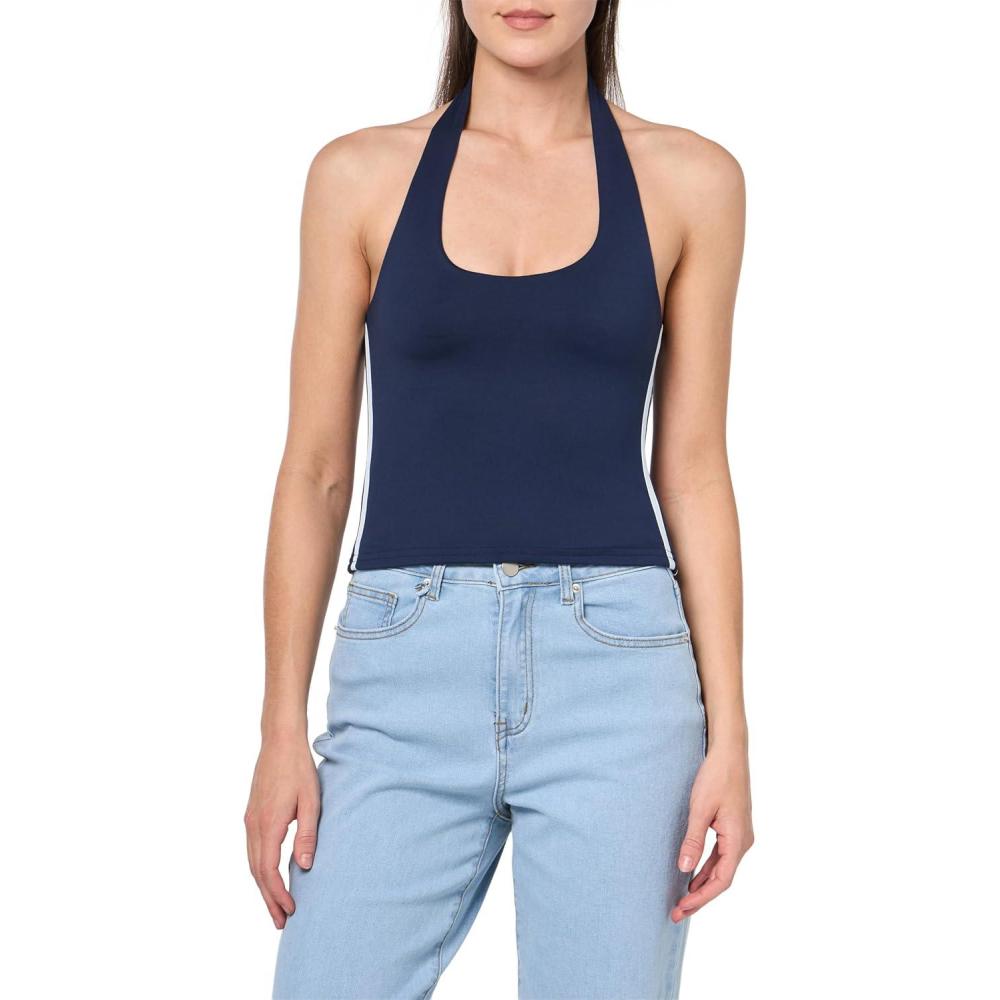 image:imageForever 21 Womens Halter Top with Graphic Print Casual Trend StyleNavy