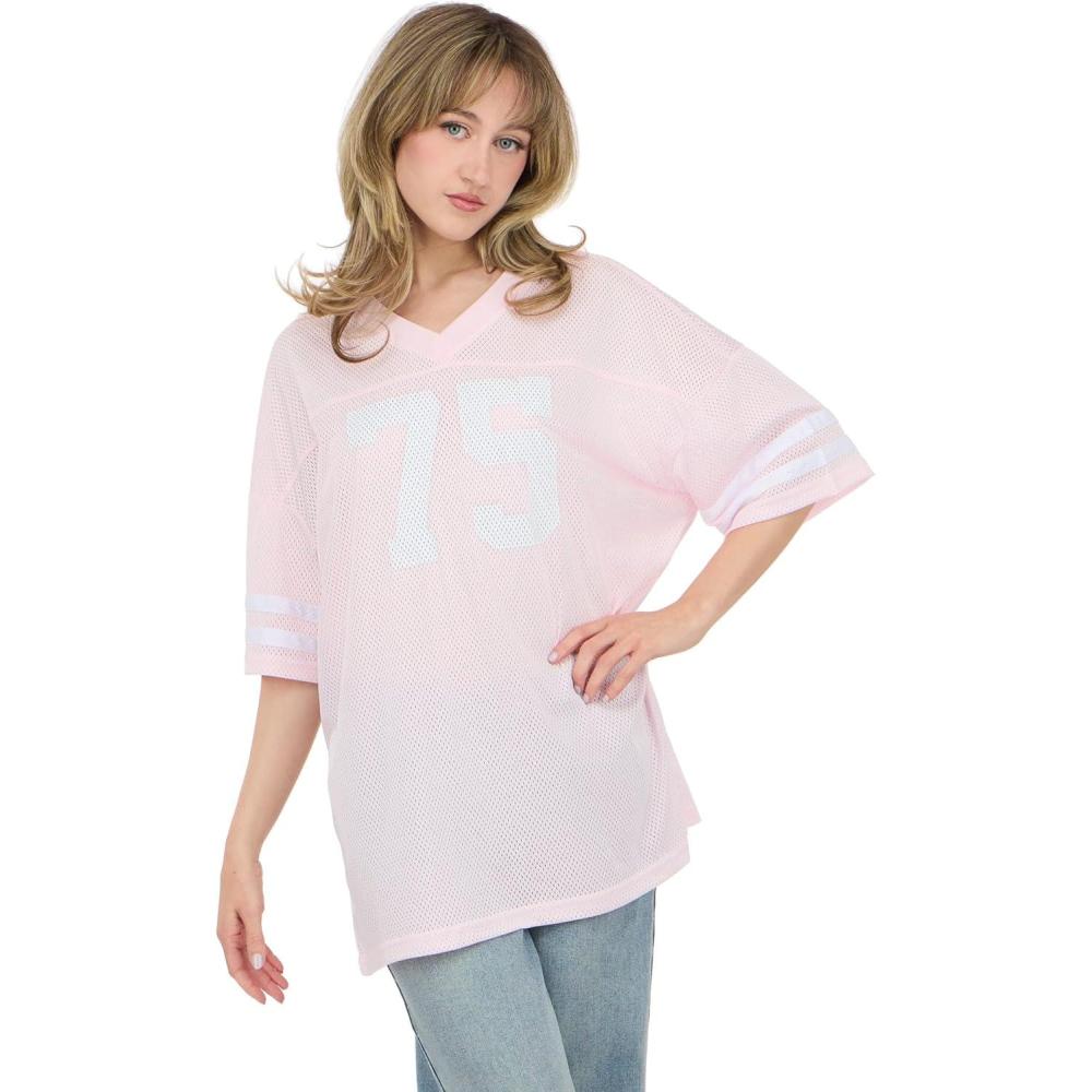image:imageForever 21 Womens Mesh Oversized Football Tee with Screen GraphicsPink