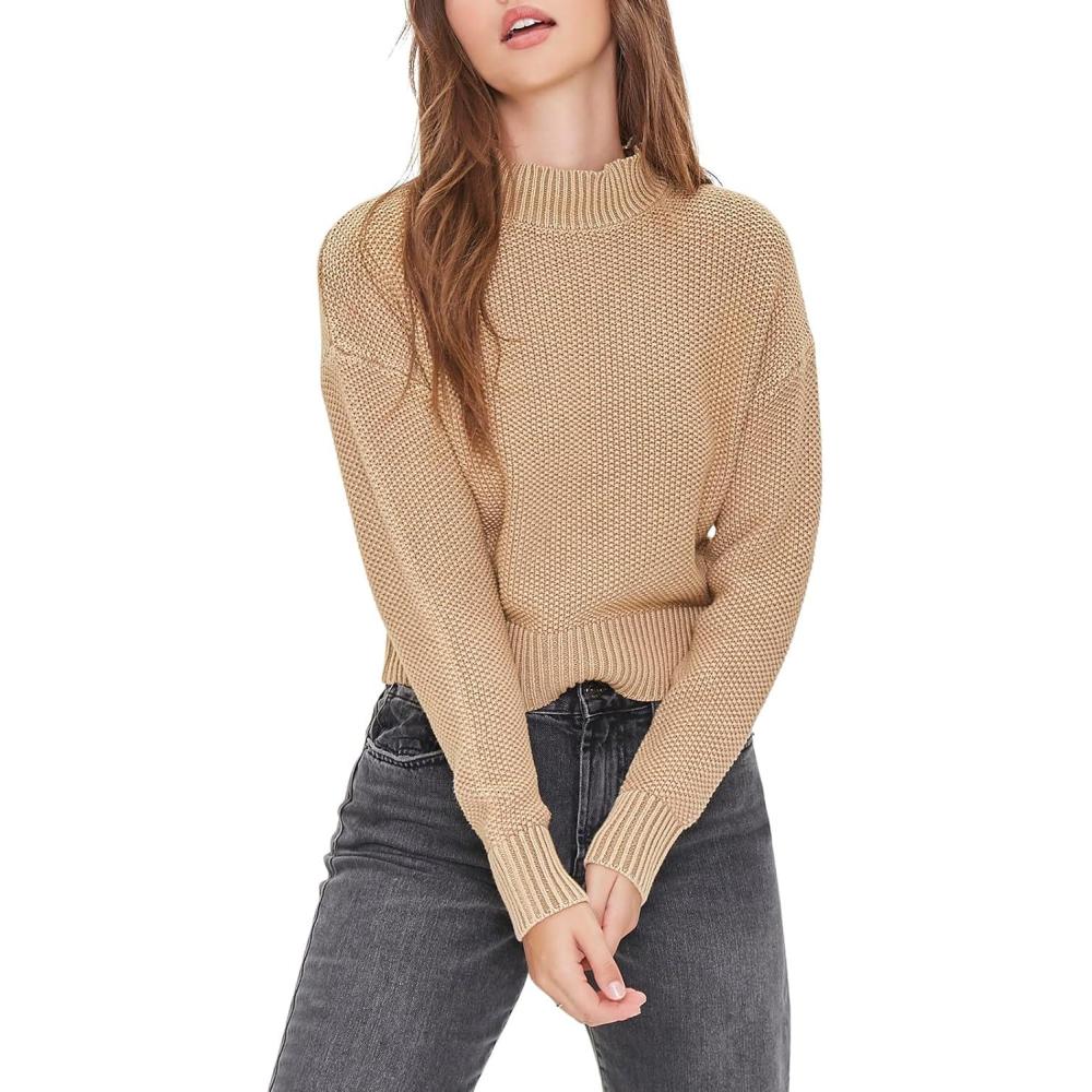 image:imageForever 21 Womens Mineral Wash Mock Neck SweaterTaupe