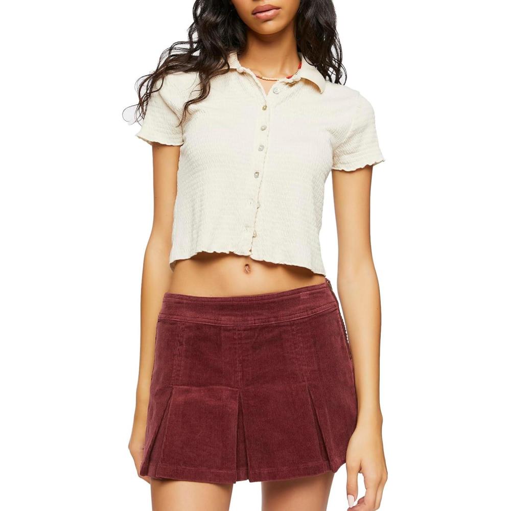 image:imageForever 21 Womens Pleated Corduroy Mini SkirtMerlot