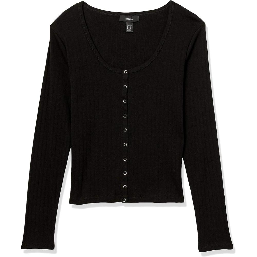 image:imageForever 21 Womens Ribbed ButtonFront TopBlack