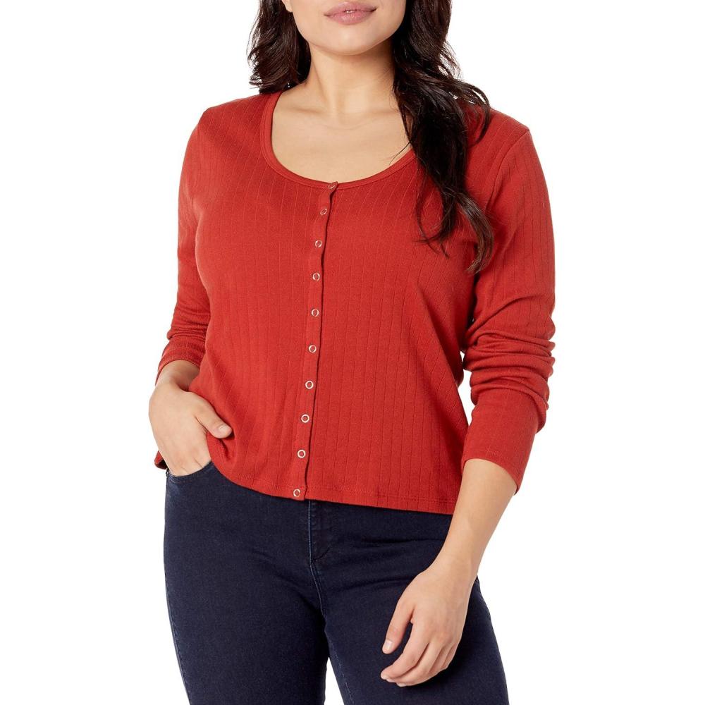 image:imageForever 21 Womens Ribbed ButtonFront TopRust