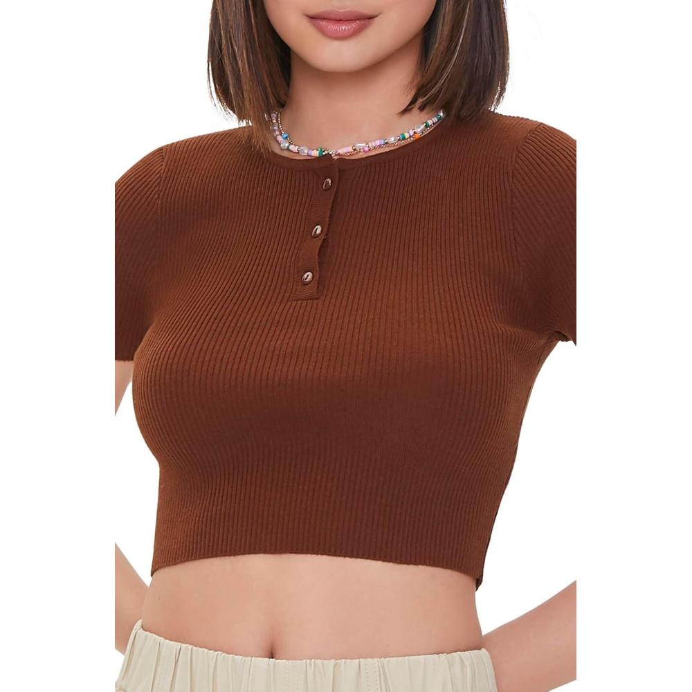 image:imageForever 21 Womens Ribbed SweaterKnit Crop TopCarob