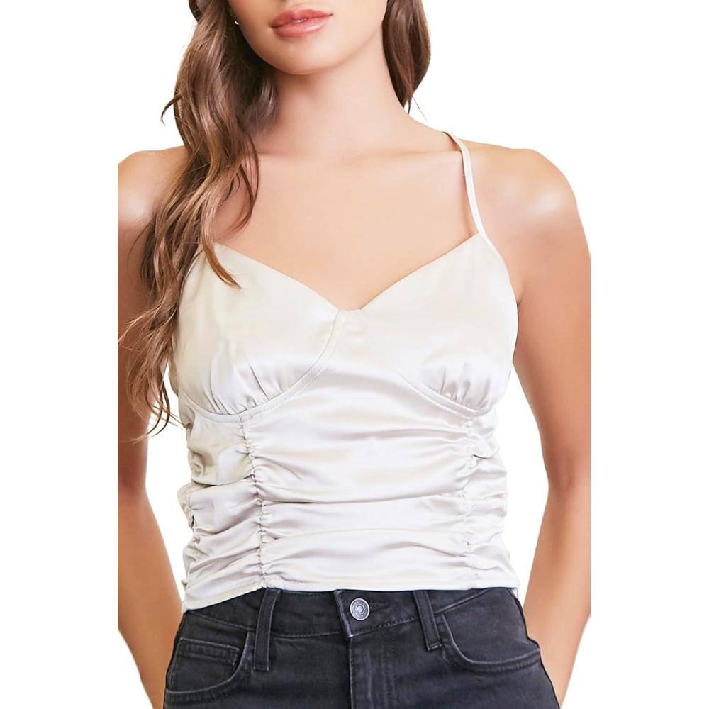 image:imageForever 21 Womens Ruched Satin Crisscross CamiBeige
