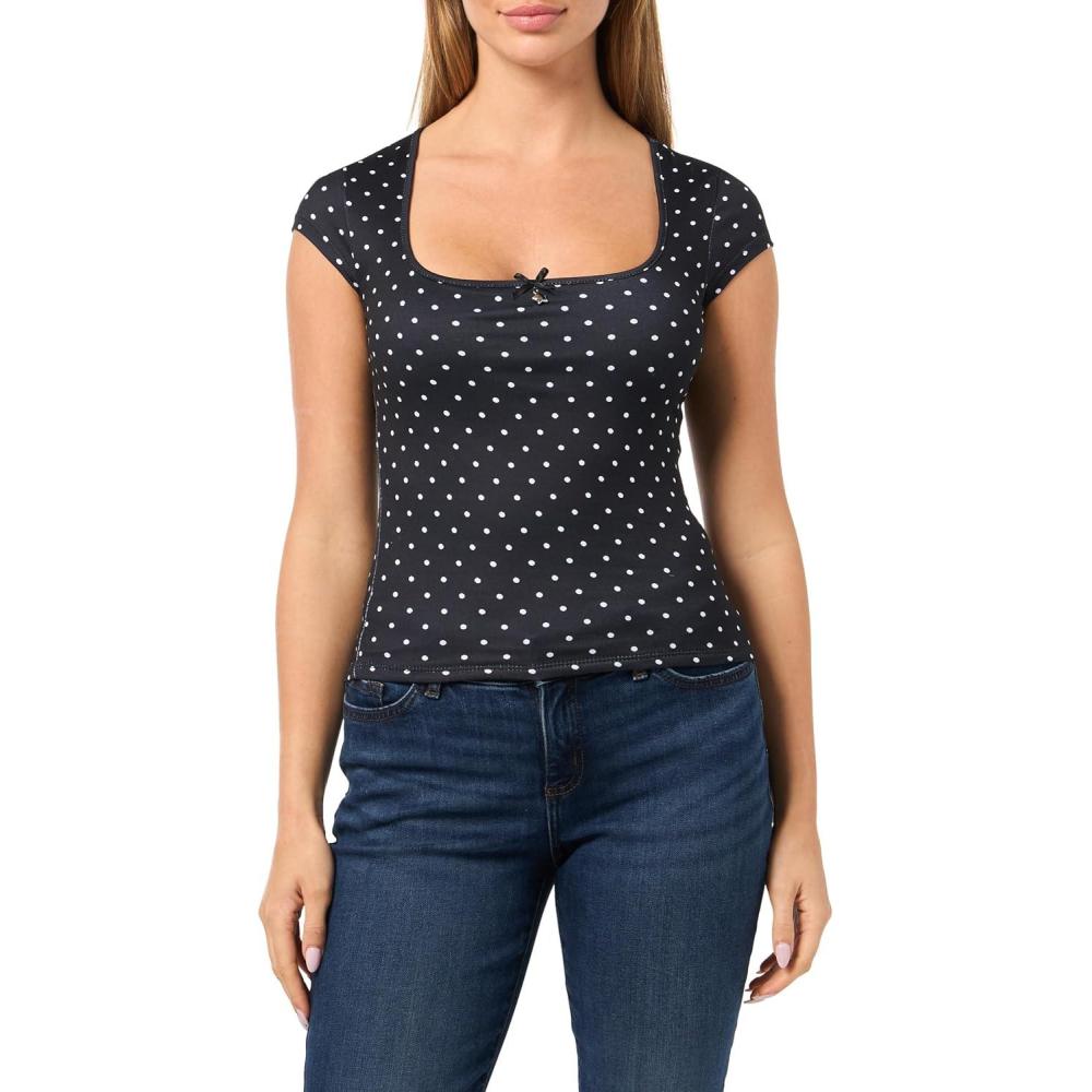 image:imageForever 21 Womens Short Sleeve Square Neck Cropped T ShirtBlack