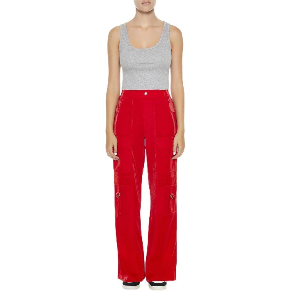 image:imageForever 21 Womens WideLeg Utility Cargo PantsHigh Risk Red