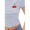 Forever 21 Women’s Cherry Graphic Cropped Tee(Blue)