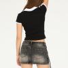 Forever 21 Women’s Cropped Polo Tee with Embroidered Graphic(Black)
