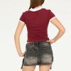 Forever 21 Women’s Cropped Polo Tee with Embroidered Graphic(Burgundy)