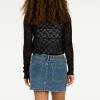 Forever 21 Women’s Lace Tie Front Shrug – Long Sleeve Sheer Cropped Cover-Up with Ruffle Hem(Black)