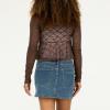 Forever 21 Women’s Lace Tie Front Shrug – Long Sleeve Sheer Cropped Cover-Up with Ruffle Hem(Brown)
