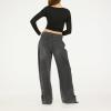 Forever 21 Women’s Long Sleeve Ruched Crop Top(Black)