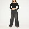 Forever 21 Women’s Long Sleeve Ruched Crop Top(Black)