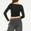 Forever 21 Women’s Long Sleeve Ruched Crop Top(Black)