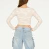 Forever 21 Women’s Long Sleeve Ruched Crop Top(Ivory Camo)