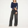 Forever 21 Women’s Long Sleeve Ruched Crop Top(Navy)