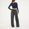 Forever 21 Women’s Long Sleeve Ruched Crop Top(Navy)