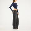 Forever 21 Women’s Long Sleeve Ruched Crop Top(Navy)