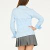 Forever 21 Women’s Poplin Button-Down Long Sleeve Shirt Collared Top with Self-Tie Back(Blue)