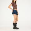 Forever 21 Women’s Short Sleeve Fitted Stretch Tee with Button Placket(Brown)
