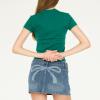 Forever 21 Women’s Short Sleeve Fitted Stretch Tee with Button Placket(Green)