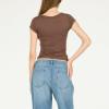 Forever 21 Women’s Short Sleeve Scoop Neck Fitted Top(Brown)