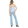 Forever 21 Womens Spaghetti Strap Knit to Woven Peplum Top with Eyelet Hem(Blue)