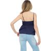 Forever 21 Womens Spaghetti Strap Knit to Woven Peplum Top with Eyelet Hem(Navy)