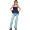 Forever 21 Womens Spaghetti Strap Knit to Woven Peplum Top with Eyelet Hem(Navy)