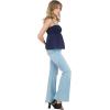 Forever 21 Womens Spaghetti Strap Knit to Woven Peplum Top with Eyelet Hem(Navy)