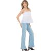 Forever 21 Womens Spaghetti Strap Knit to Woven Peplum Top with Eyelet Hem(White)