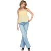 Forever 21 Womens Spaghetti Strap Knit to Woven Peplum Top with Eyelet Hem(Yellow)