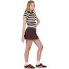 Forever 21 Women’s Stripe Cropped Polo Short Sleeve with Button Placket(Brown)