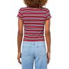 Forever 21 Women’s Stripe Cropped Polo Short Sleeve with Button Placket(Red)